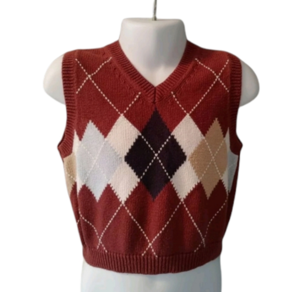 Janie and Jack Toddler Boy Maroon Navy School Bound Argyle Sweater Vest 12-18 M